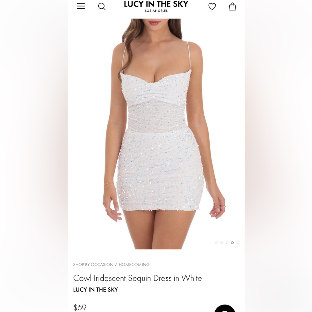 Lucy In The Sky Ivy Cowl Iridescent Sequin Dress in White (small)